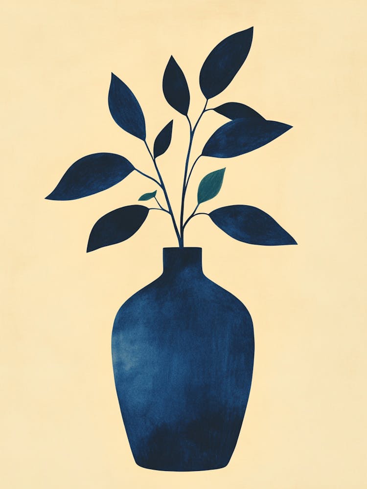 Blue Vase With Leaves