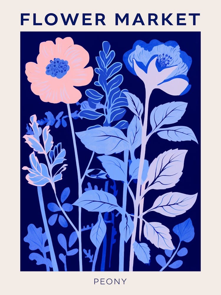 Blaues Blumenmarkt-Poster Pfingstrose 1