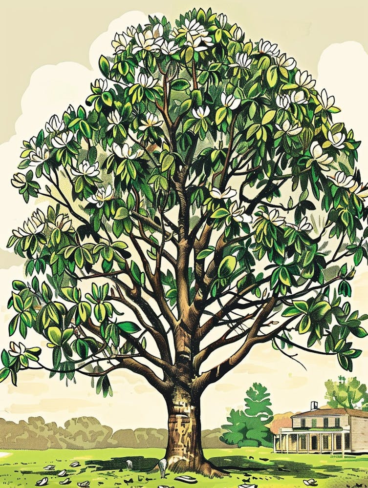 Magnolia Tree Storybook Illustration 4