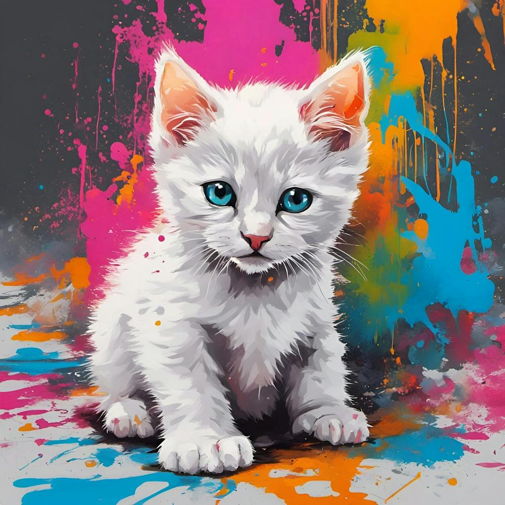 White Kitten Painting