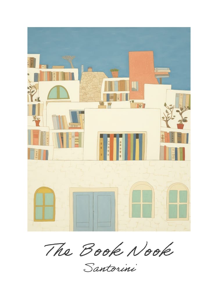 Santorini The Book Nook Pastel Colours 2 Poster