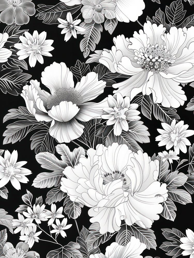 Great Japan Hokusai Monochrome Flowers 137