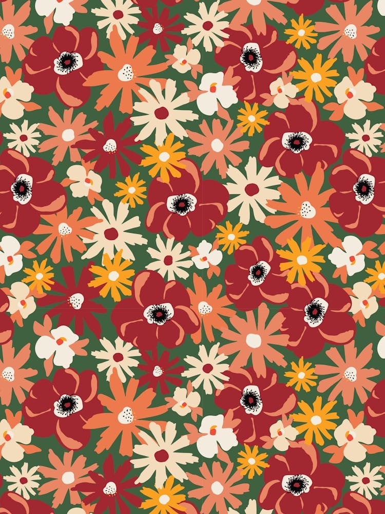 Late Summer Mixed Flowers On Dark Green