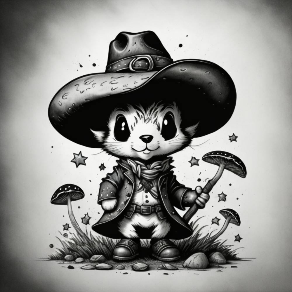Mouse Cowboy Holding a Mushroom