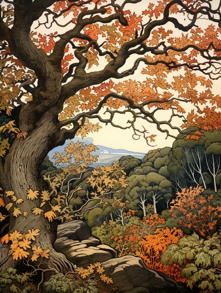 Oak 1 Vintage Autumn Tree Print 