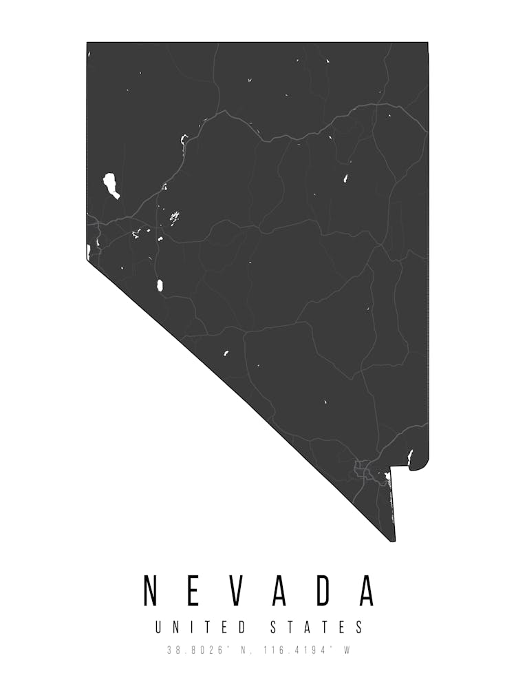 Nevada Monochrom Schwarz-Weiß Moderne Minimalistische Straßenkarte
