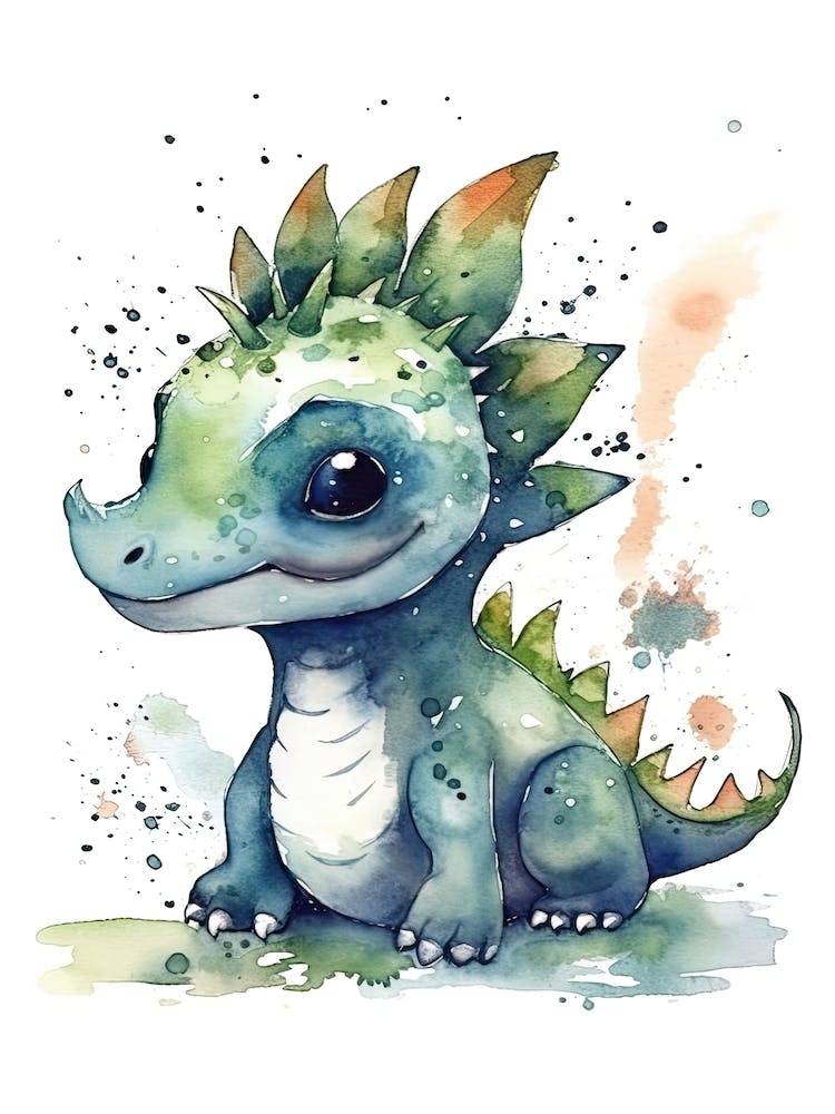 Thescelosaurus Cute Dinosaur Watercolour 1