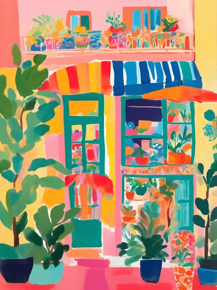 Façade de Magasin Colorée avec des plantes