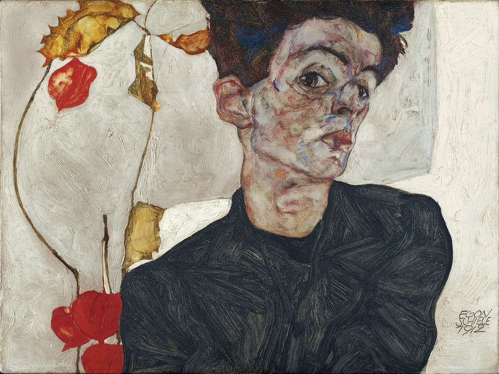 Self Portrait With Physalis (1912), Egon Schiele