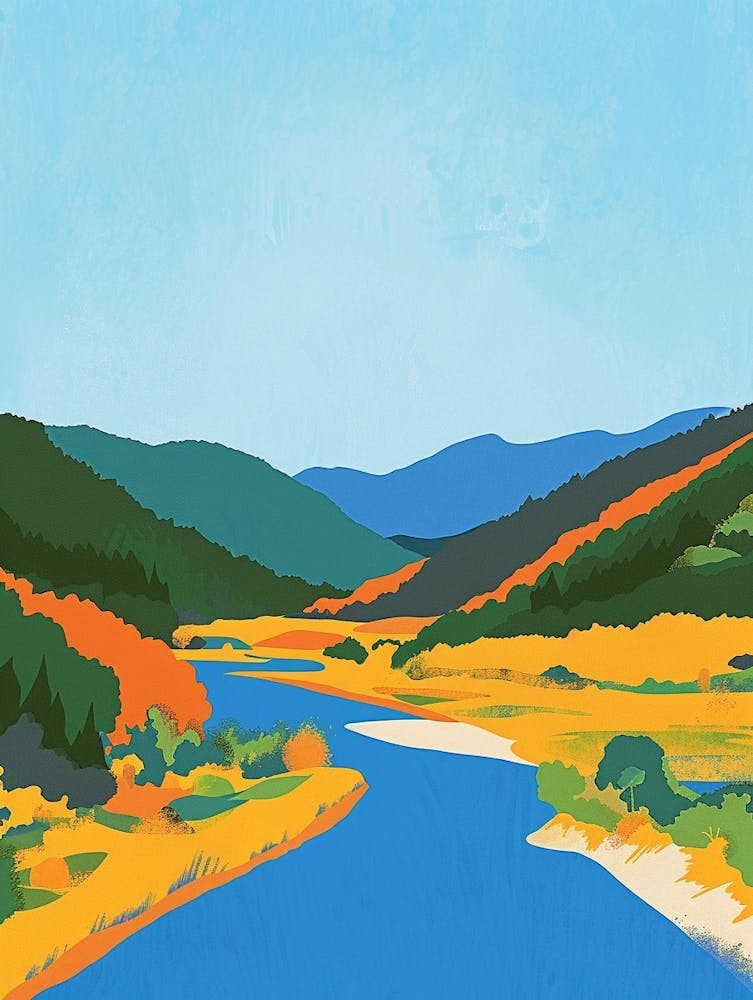 Kiso Valley Japan Colourful Illustration