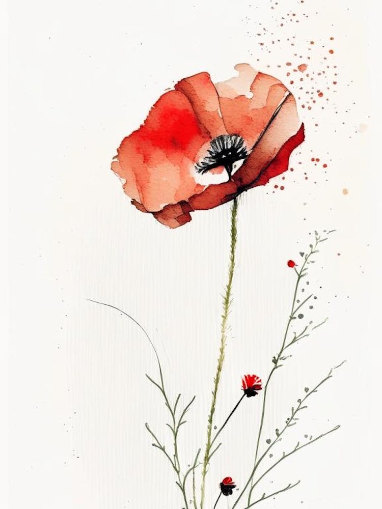 Poppy Herb Minimalist Watercolour 2