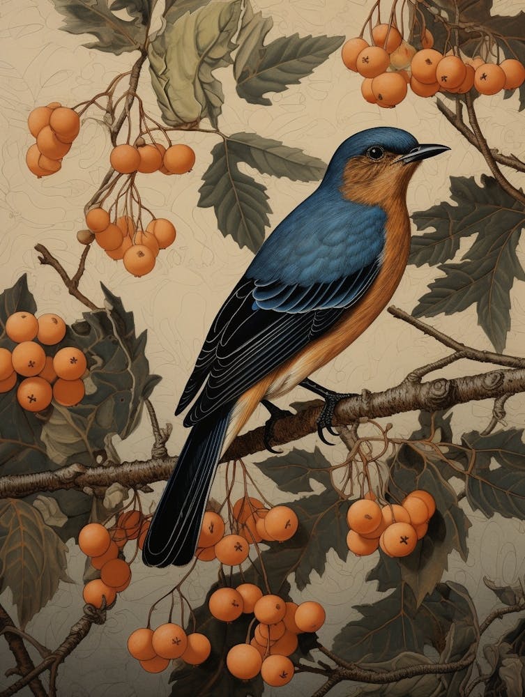 Dark And Moody Botanical Eastern Bluebird 4