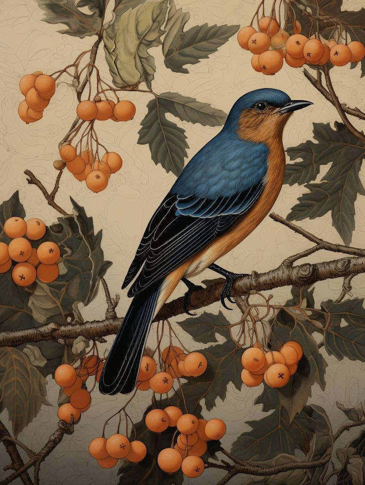 Dark And Moody Botanical Eastern Bluebird 4