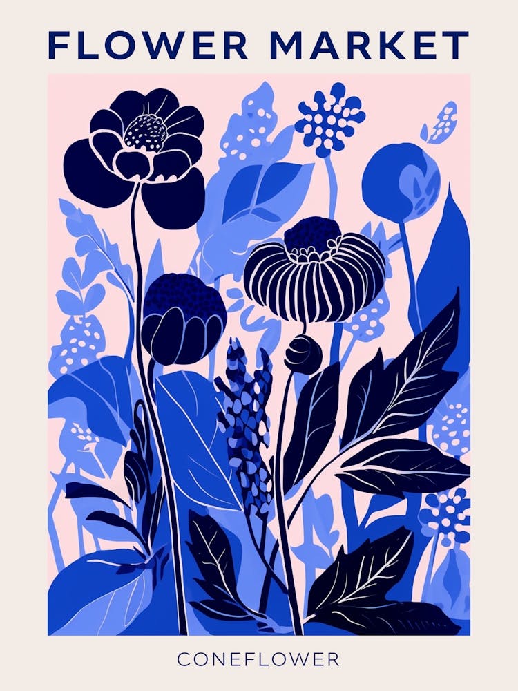 Blue Flower Market Poster Coneflower Market Poster 1