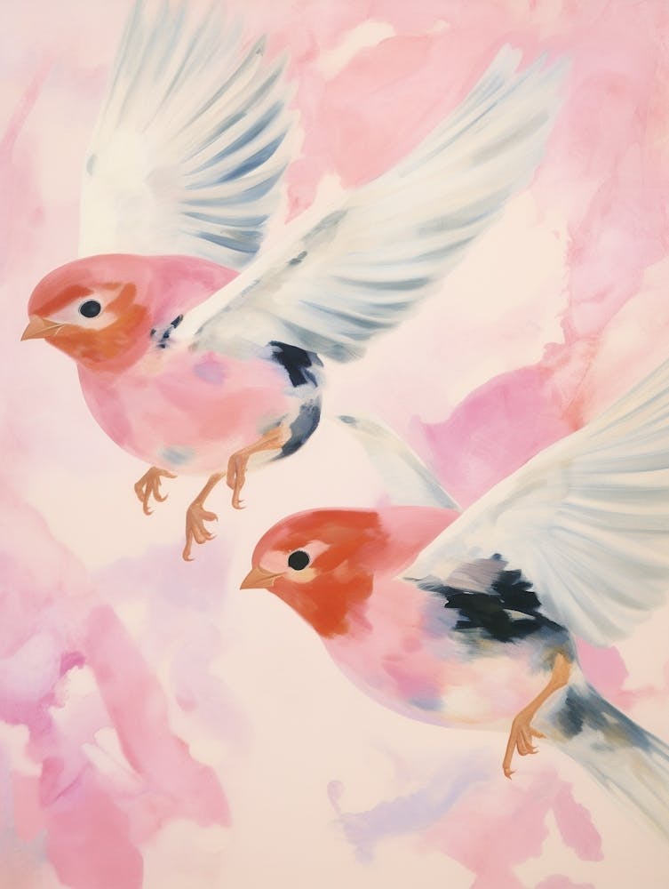 Pink Ethereal Bird Painting Robin 1