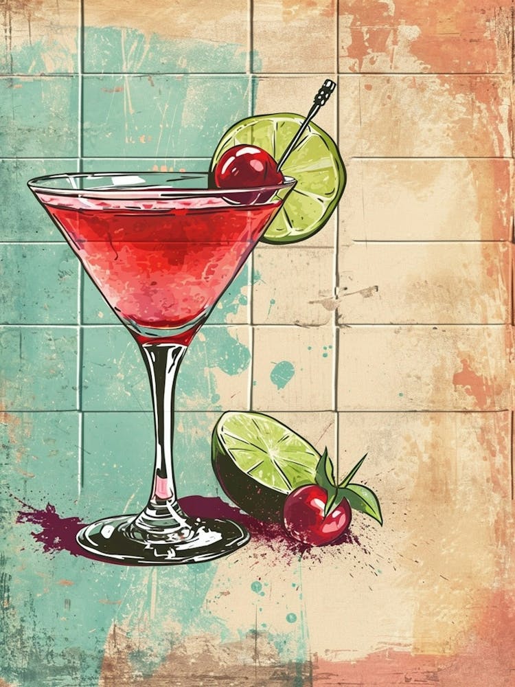 Cherry Lime Margarita Vintage Illustration 2