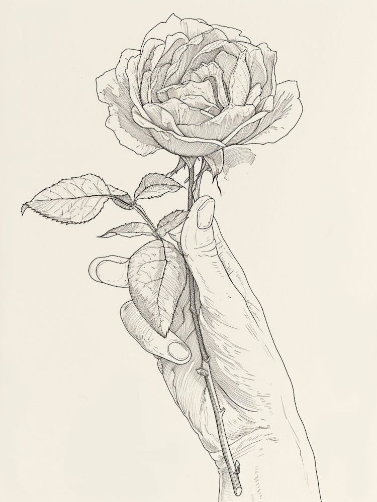 Rose In A Hand Line Drawing 3