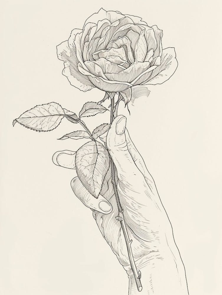 Rose In A Hand Line Drawing 3