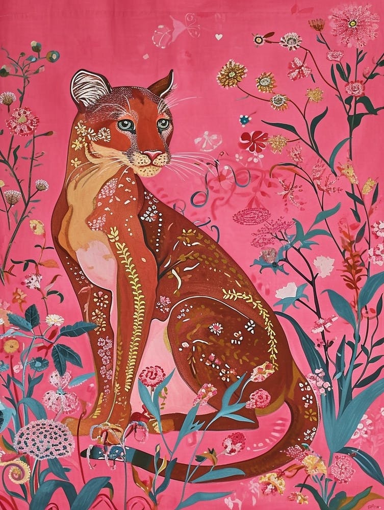 Floral Animal Painting Puma 1