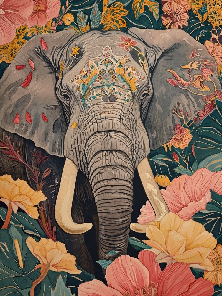 Floral Animal Painting Elephant 1