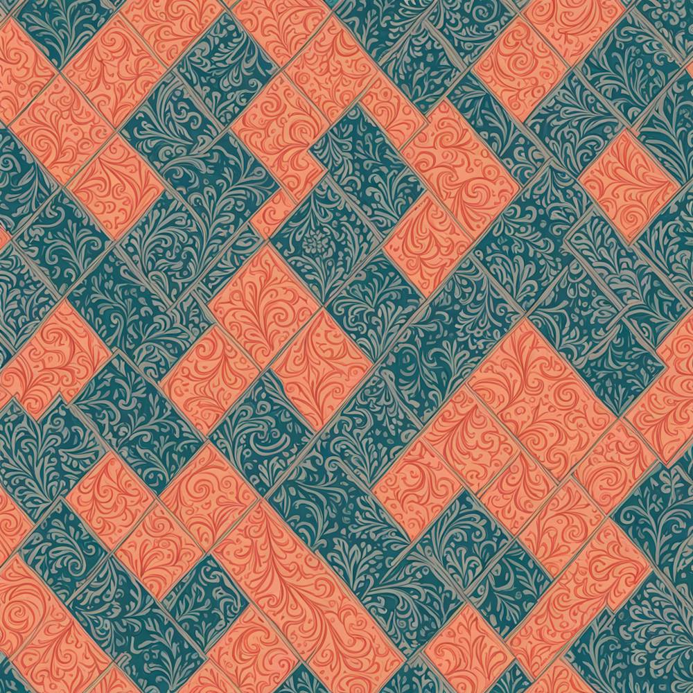 Tile Pattern, Dusty Teal, muted Coral, 208