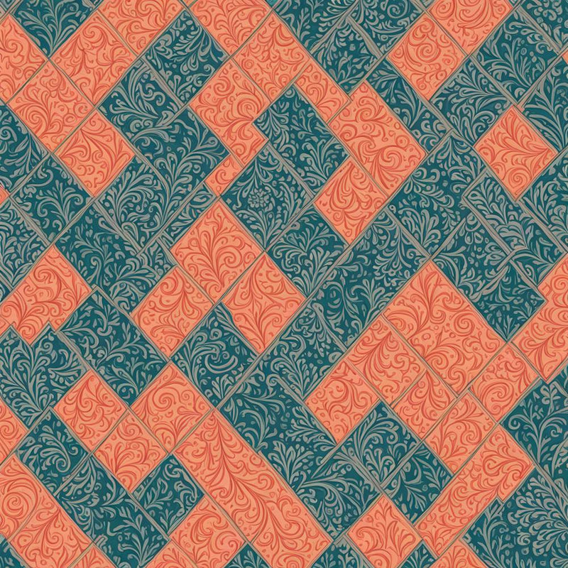 Tile Pattern, Dusty Teal, muted Coral, 208