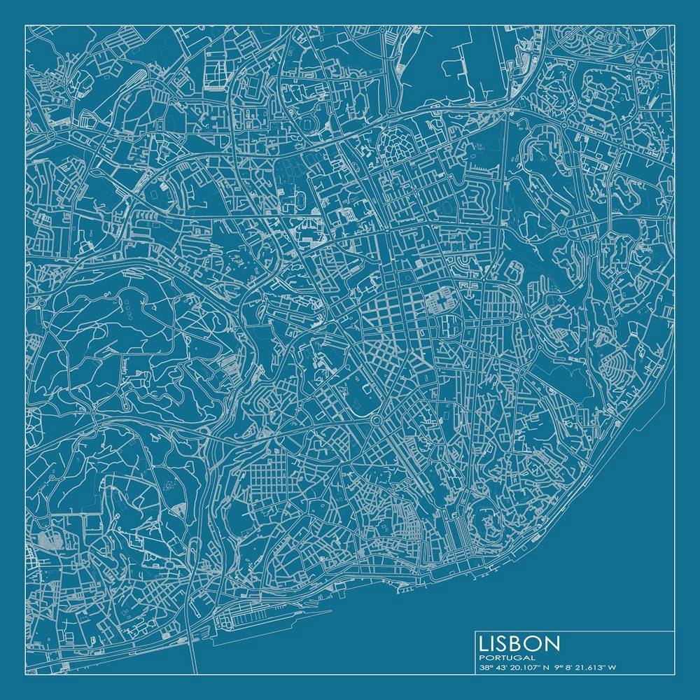 Lisbon, Portugal, City Map Blueprint Design