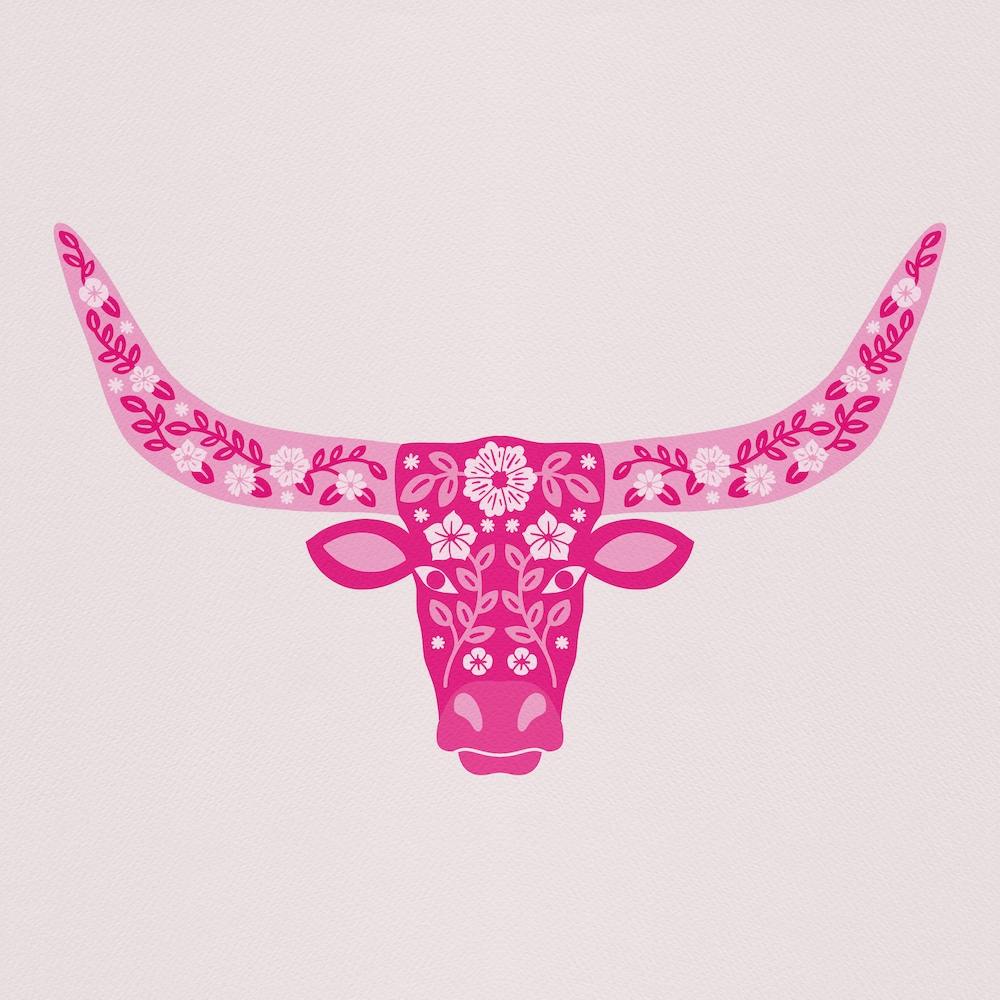 Floral Longhorn   Hot Pink Square