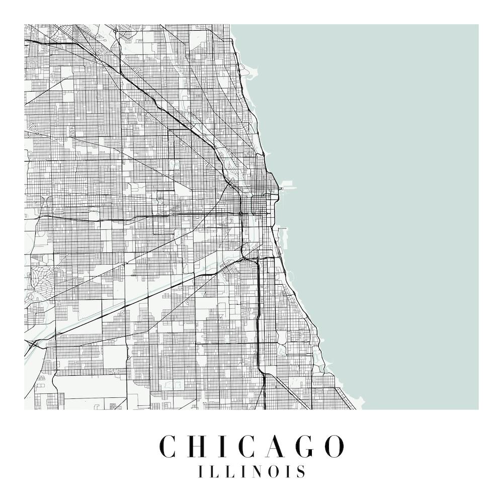 Chicago Illinois Street Map Minimal Color Square
