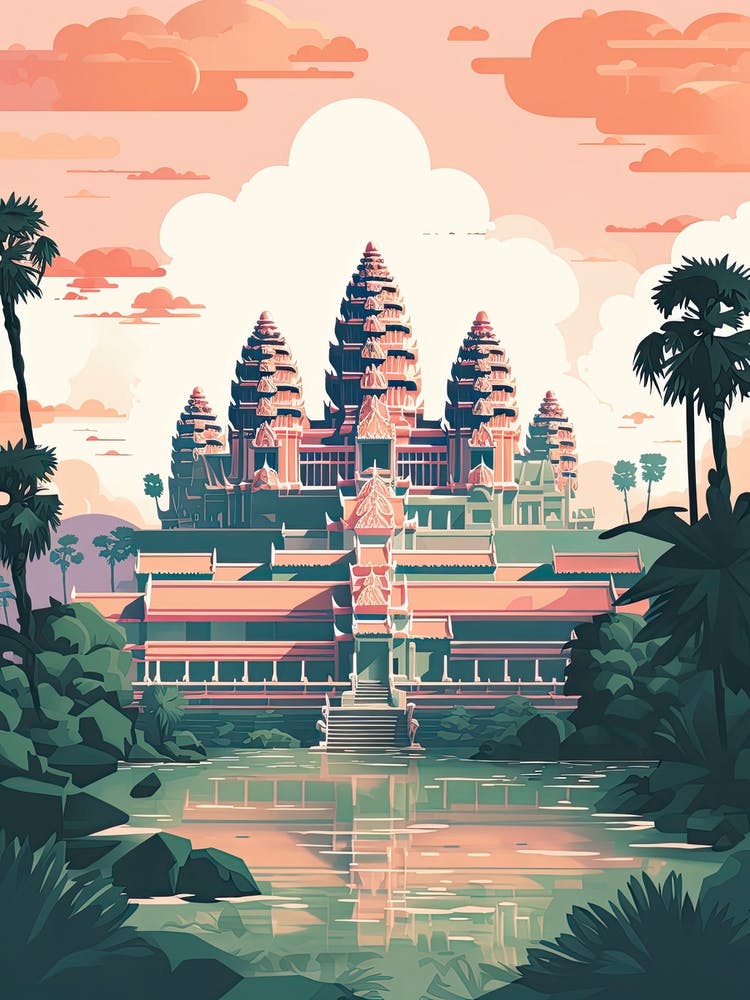 Angkor Wat   Siem Reap, Cambodia   Cute Botanical Illustration Travel 0