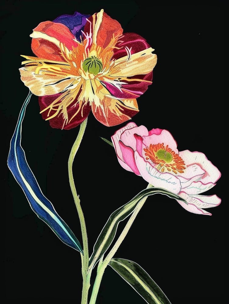 Neon Flowers On Black Ranunculus 1