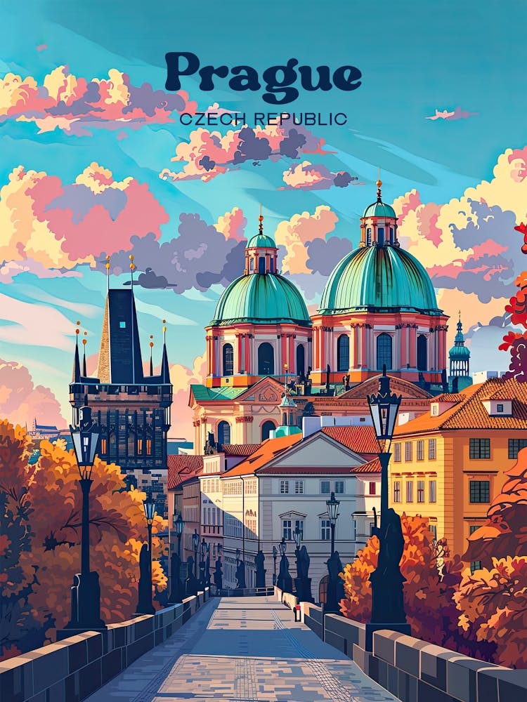 Prague Czech Vibrant Travel Illustration