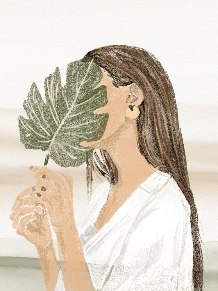 Woman Holding Leaf Boho Mid Century Modern