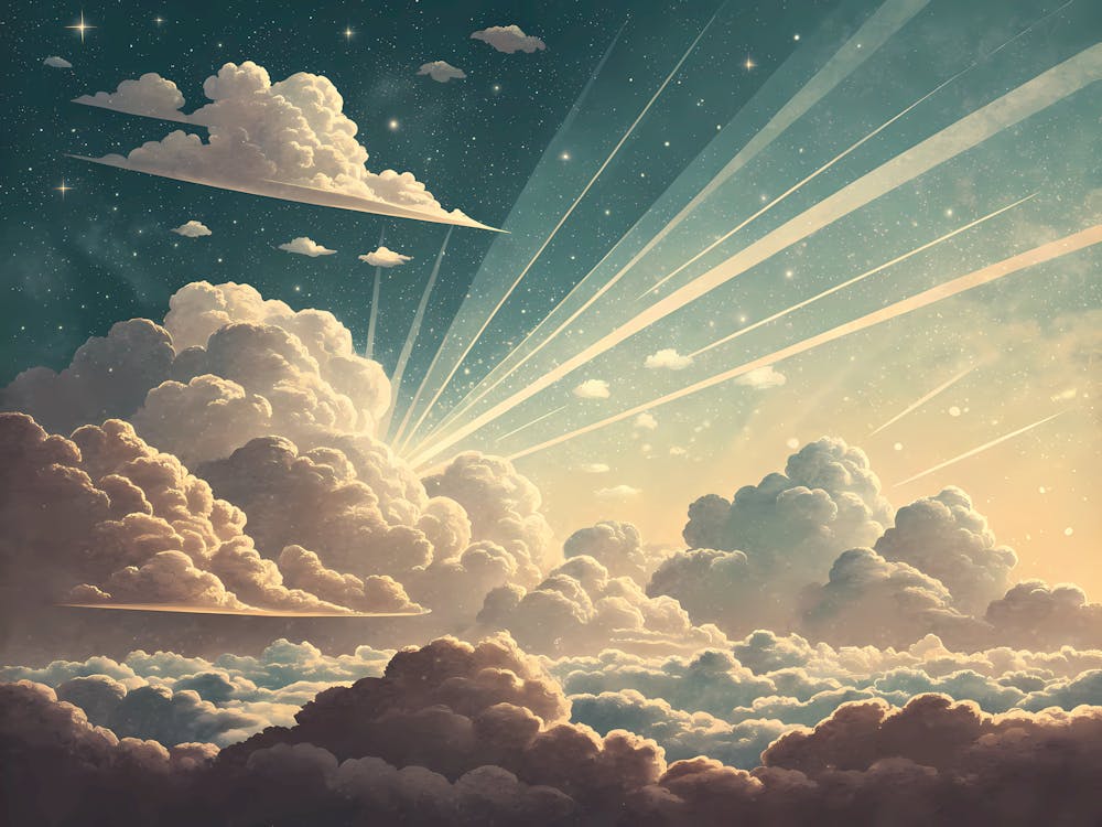 Retro Vintage Style A Cloud Covered Sky With Strea