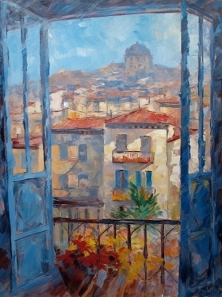 Window View Of Barcelona In The Style Of Impressionism 2
