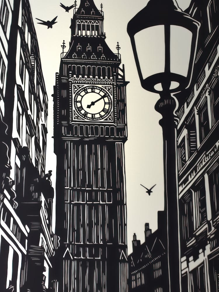 London England Style Illustration Linogravure 4
