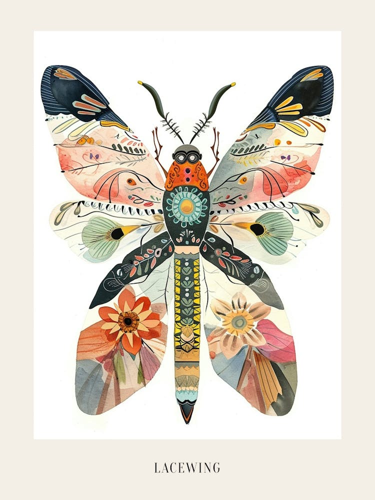 Illustration d'Insecte Coloré Chrysope 15 Affiche