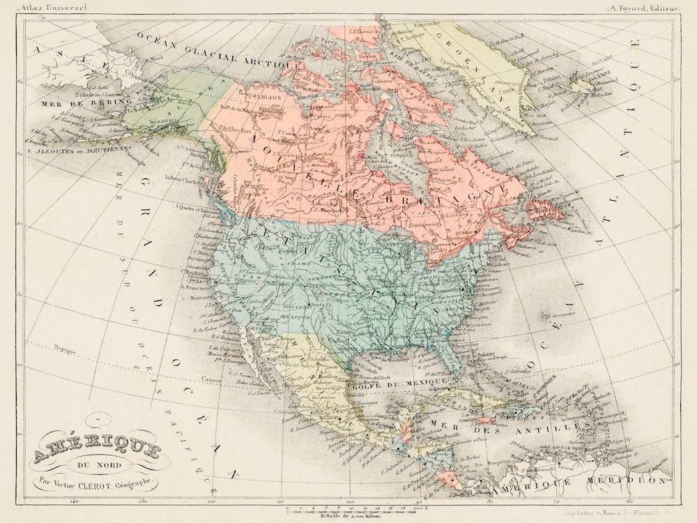 Amerique Du Nord From Atlas Universel By Arthème Fayard, Pseudonyme F