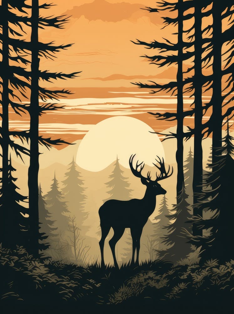 Deer Silhouette In The Forest