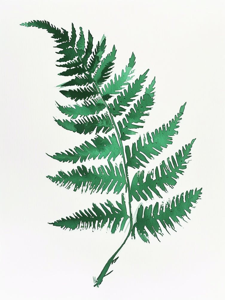 Green Ink Painting Of A Tassel Fern 1