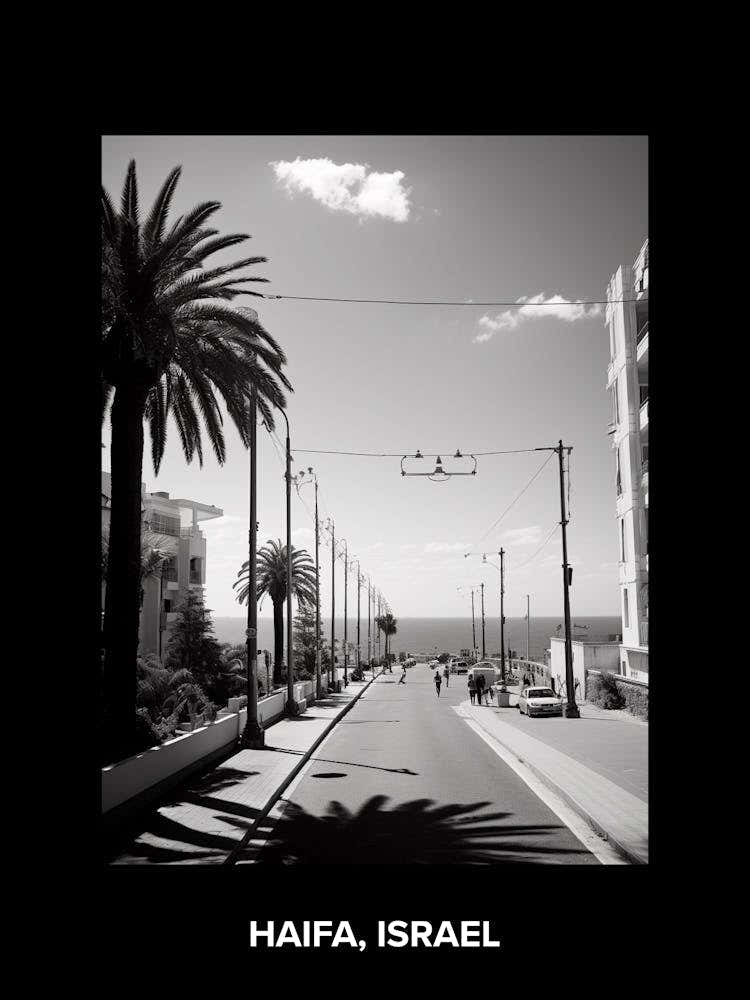 Poster Of Haifa, Israel, Mediterranean Black And White Photography Analogue 4