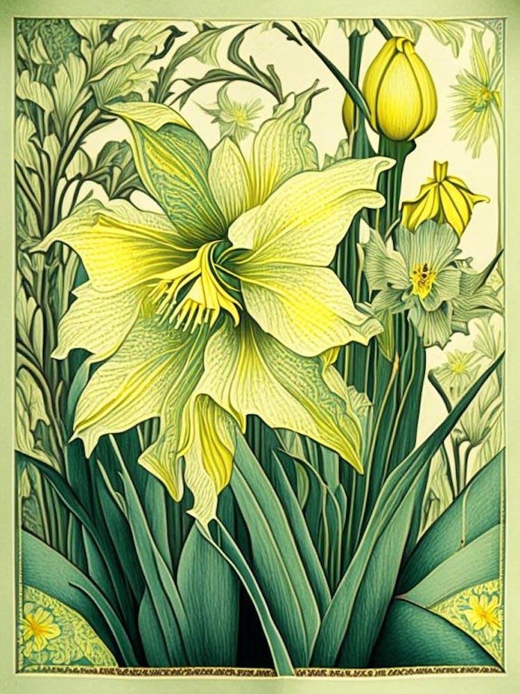 Daffodil 3 Floral Botanical Vintage Poster Flower