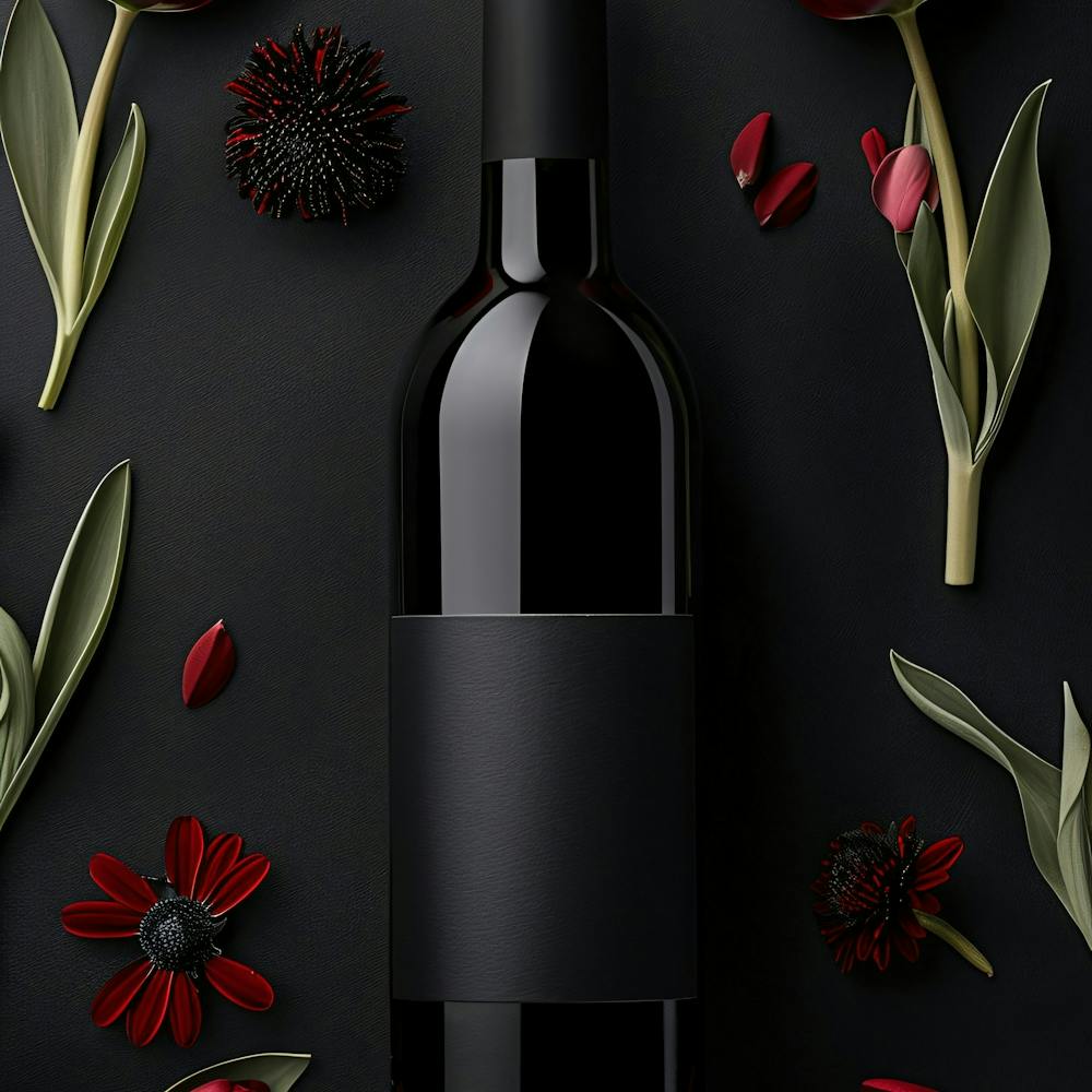 Black Wine Bottle On Black Background