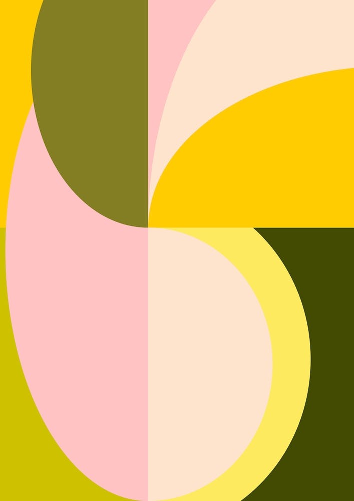 Vintage Modern Geometric Abstraction in Citrus Yellow Green and Pink