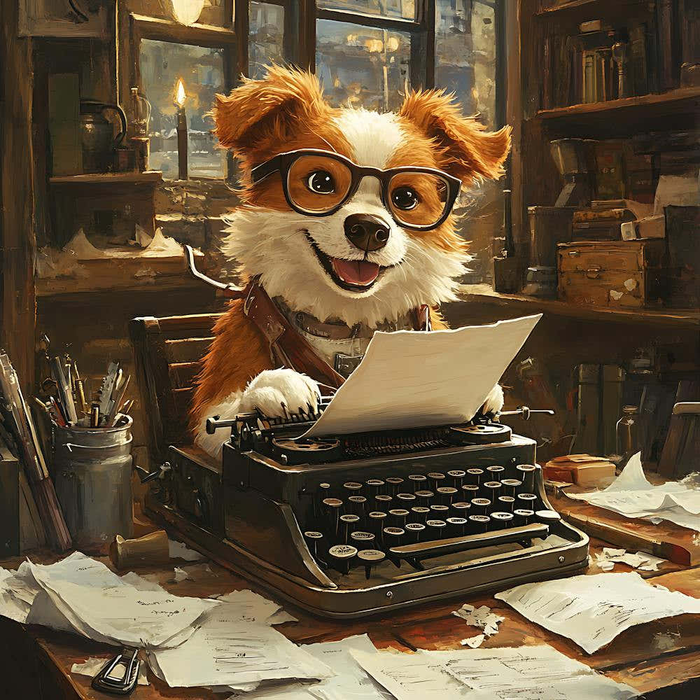 Funny Dog Writer Vintage Art Background