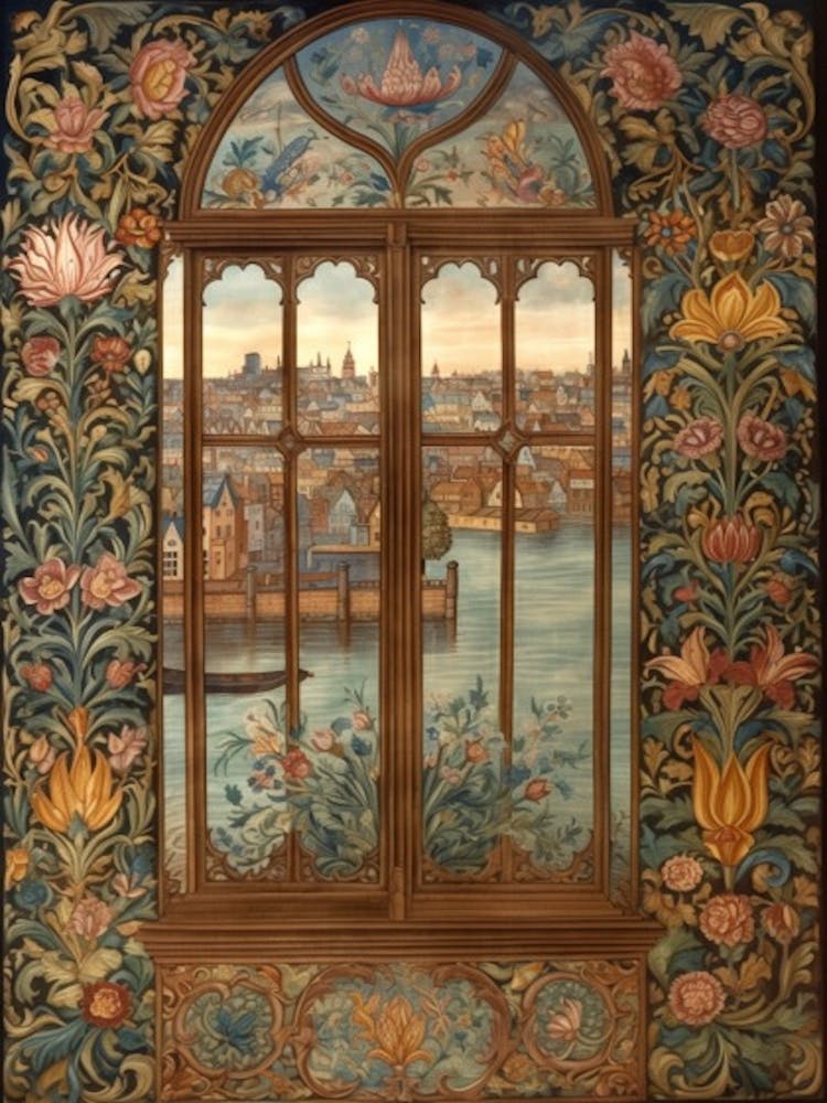 A Window View Of Amsterdam In The Style Of Art Nouveau 3