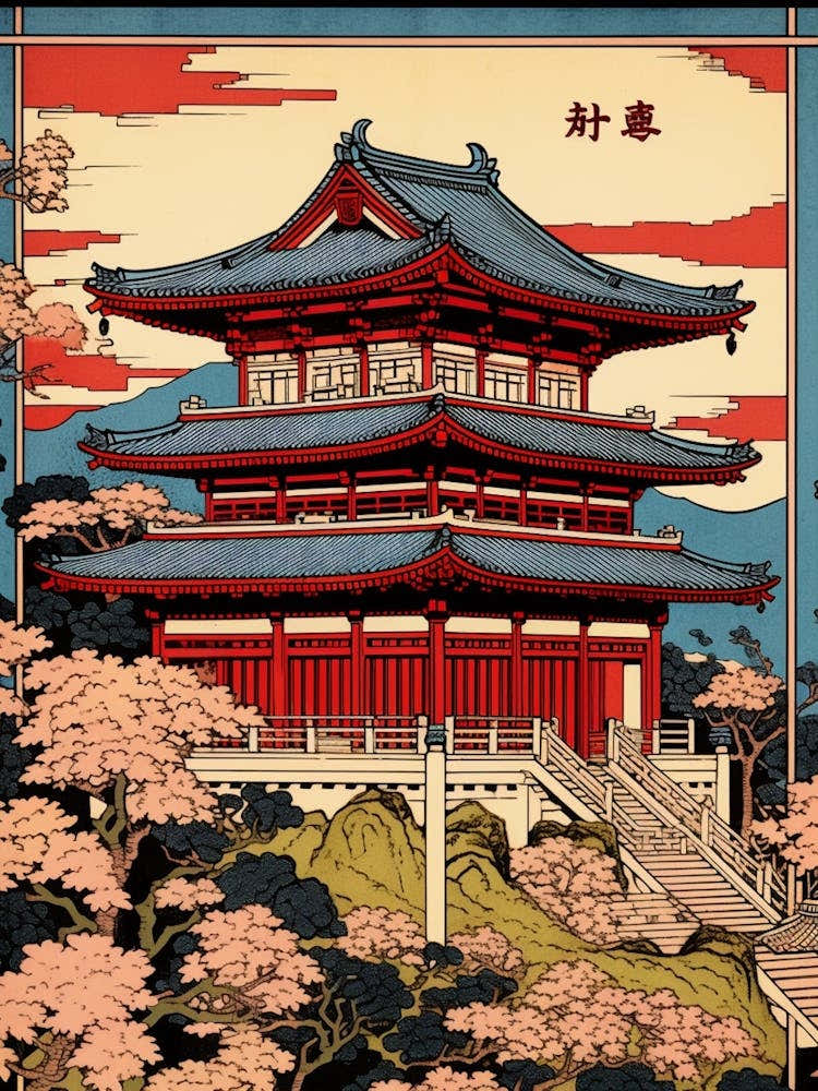 Shuri Castle, Japan Vintage Travel Art 1