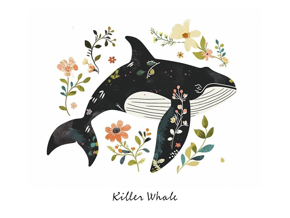 Little Floral Killer Whale Poster