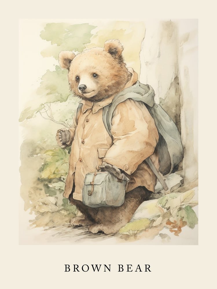 Beatrix Potter Inspired  Animal Watercolour Brown Bear 2