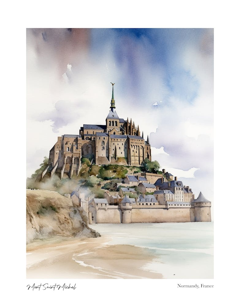 Mont Saint Michel 3 Watercolour Travel Poster